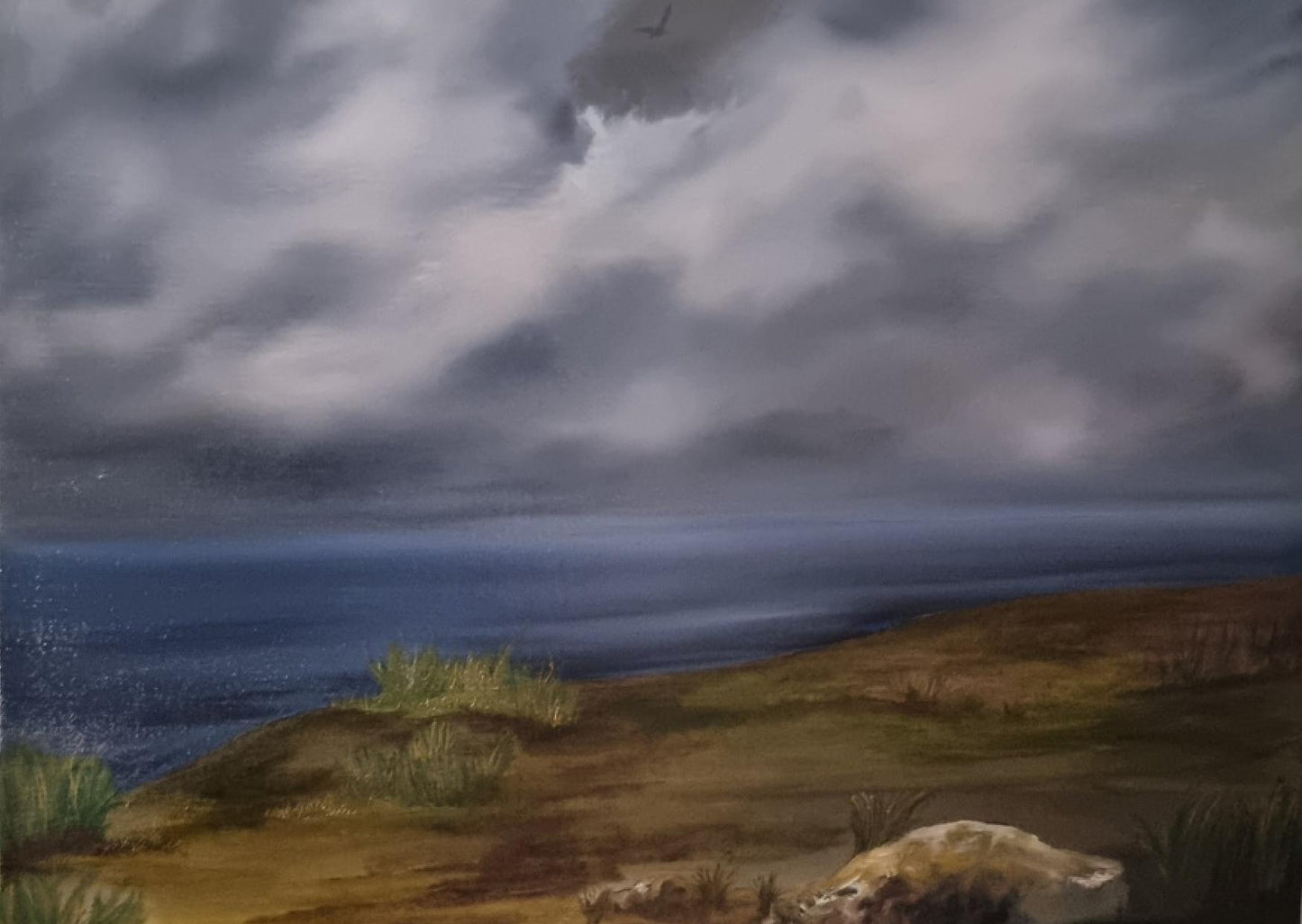 “Where the Tide Breathes” is a serene, atmospheric seascape capturing the soft rise and fall of the ocean. A calming artwork for peaceful, nature-inspired homes.