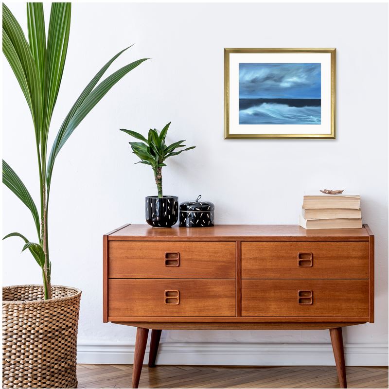 “Ocean Breeze” is a serene seascape that captures the quiet rhythm of the tide. A calming coastal artwork perfect for peaceful, nature-inspired homes.