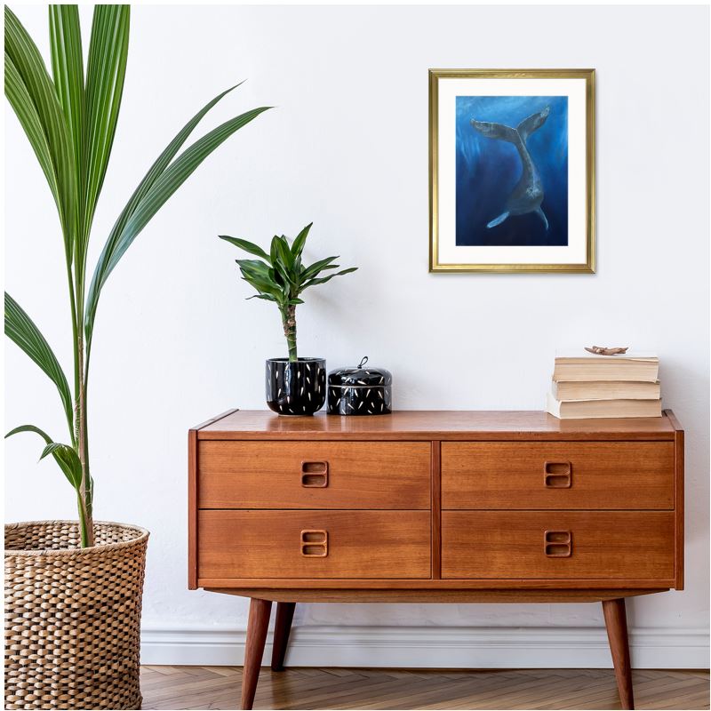 A soulful whale painting inspired by the quiet pull of home. “Drifting Between Worlds” brings depth, emotion, and oceanic calm to any space.