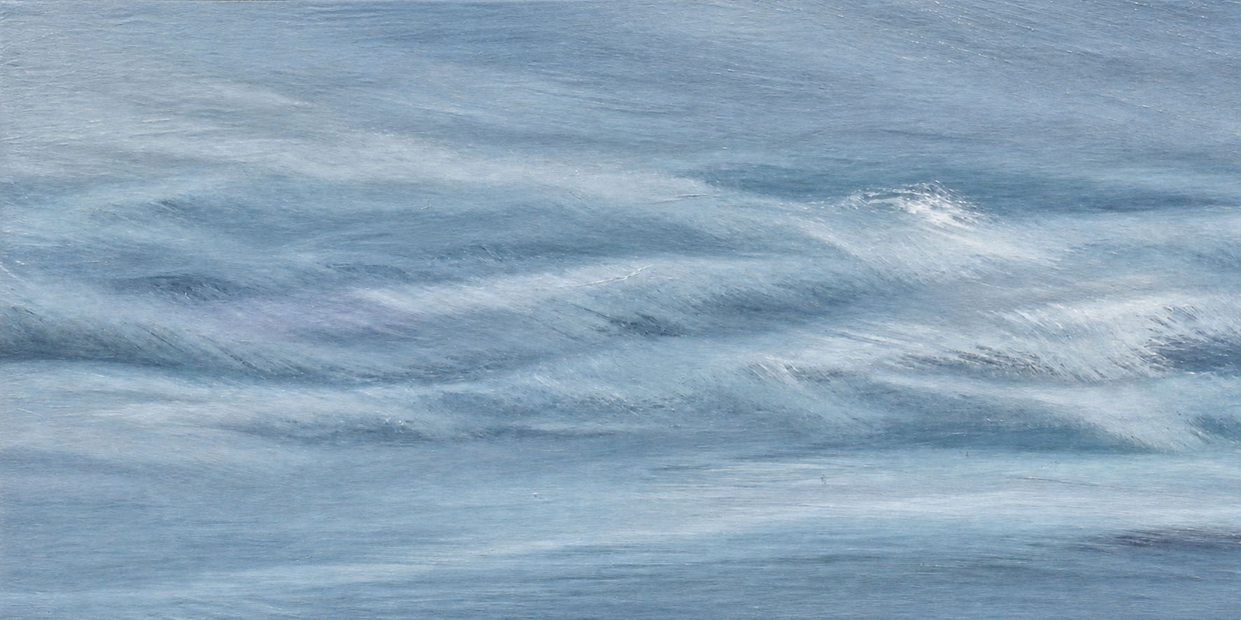 Close-up detail of Ocean Breeze original oil painting by Jennifer F showing level wave movement, blended blue tones and flowing brushwork.