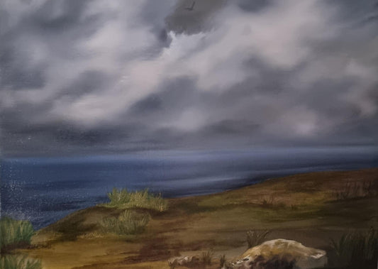 “Where the Tide Breathes” is a serene, atmospheric seascape capturing the soft rise and fall of the ocean. A calming artwork for peaceful, nature-inspired homes.