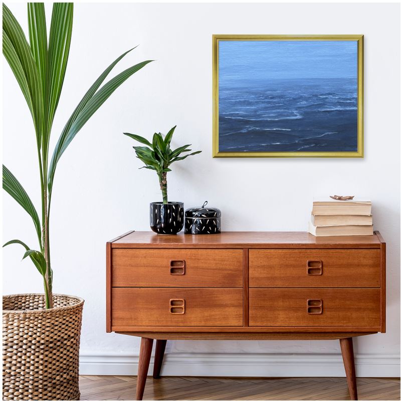 A gentle, reflective seascape that holds a quiet call to protect what is fragile. “The Still Tide” brings calm and clarity to any peaceful space.