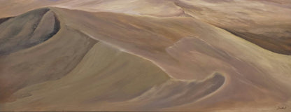 Close-up detail of sweeping ochre and taupe sand dunes in the foreground of Veil of Sand by Jennifer F.
